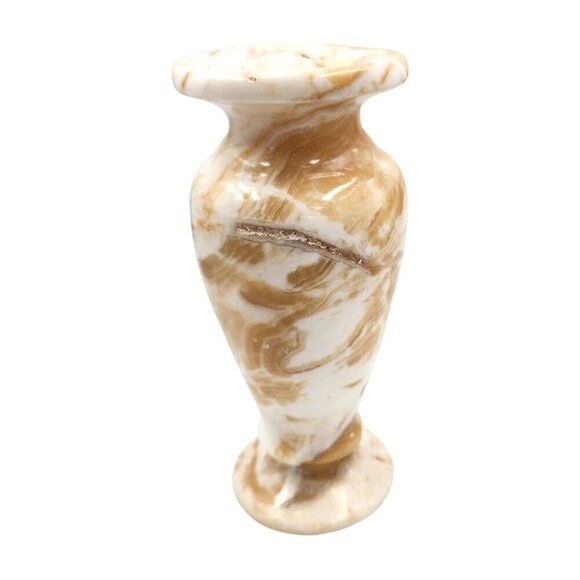 Vintage Marbled Onyx Alabaster Stone Vase 7.25 inches tall x 3 inches wide - Picture 4 of 15